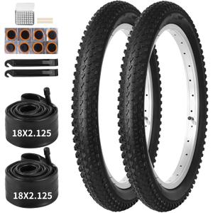 18 inch Bike Tire, 2 Pack 18x2.125Bike Tires and 18 inch Bike Tubes with Tire Levers, Kids Bike Tire 18 x 2.125 Bicycle Tire Portable MTB Tires