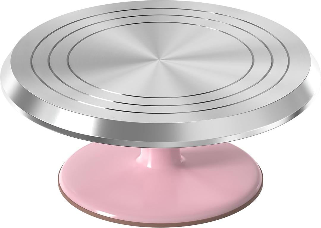 Riccle 12 Inch Pink Aluminium Alloy Revolving Cake Stand  Rotating Cake Turntable for Cake Decorating, Baking, and Cake Decorating Supplies