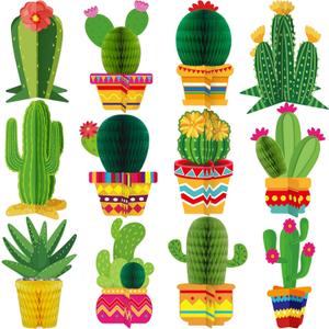 Zonon 12 Pcs Cinco De Mayo Cactus Party Decorations Mexican Fiesta Honeycomb Table Centerpieces Mexico Garland Cutouts Decor for Fiesta Baby Shower Favor Cactus Theme Classroom Birthday Party Supplies