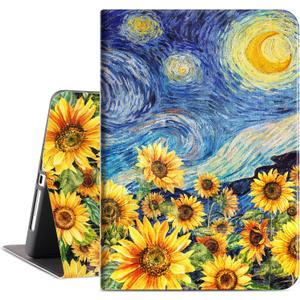 iPad 9.7 Case for iPad 6th Generation, iPad 5th Generation case, iPad Air 2 Case/iPad Air 1 Case 9.7-inch ipad case 6th generation Multi-Angle Adjustable Stand Auto Wake/Sleep, Starry Night Sunflowers