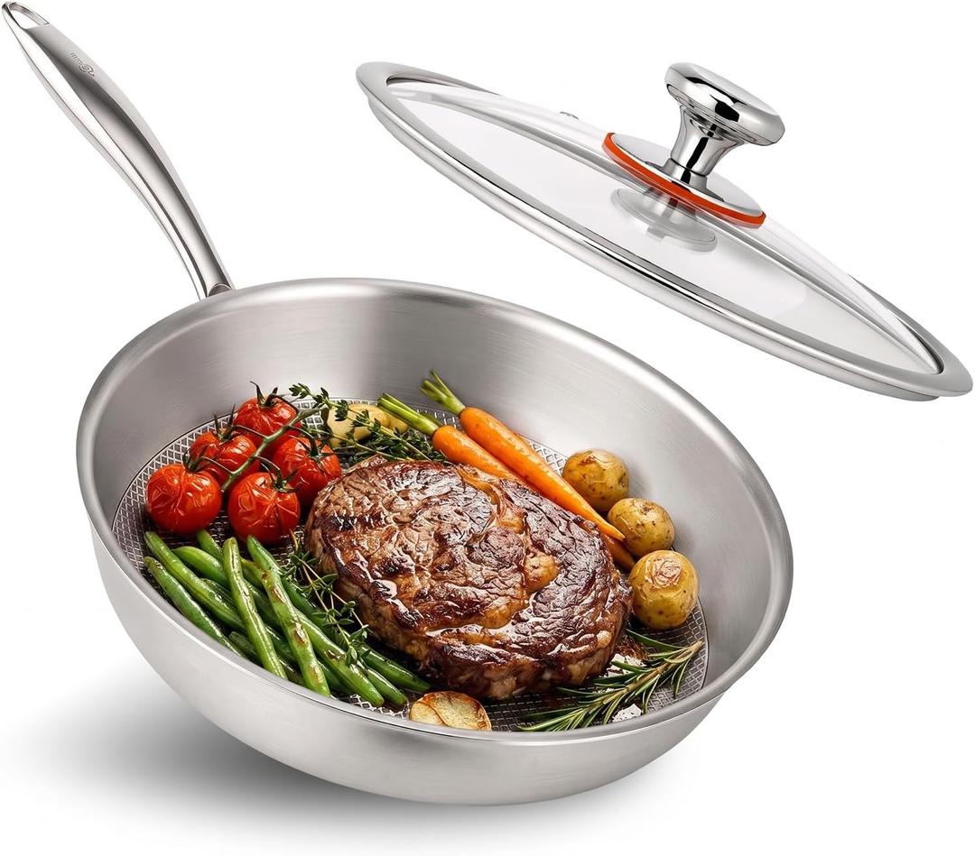 10.23 Inch Titanium Pans for Cooking, Large Family Size Titanium Frying Pan with Lid, 99.6% Titanium Non-Toxic Healthy Cookware, Induction Compatible & Oven Safe for Even Heating