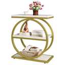 IBUYKE Narrow End Table with 3 Storage Shelves, Industrial Sofa Side Table, Double Round Metal Frames, Slim Nightstand and Bedside Table for Bedroom, Living Room, White with Gold UTMJ418G
