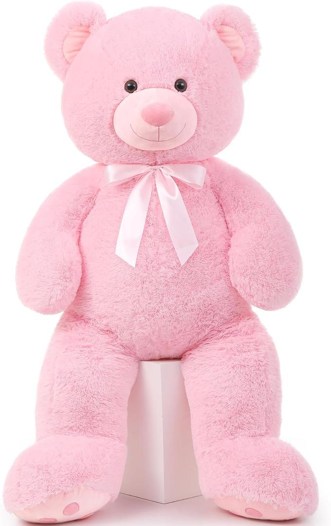 MorisMos 47inch Giant Teddy Bear Stuffed Animal 4ft, Big Teddy Bear Plush for Baby Shower, Cuddly Large Stuffed Bear Gifts for Kids, Girls, Girlfriend, Women on Valentine, Christmas, BirthdayPink
