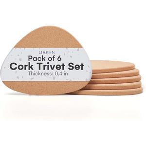 Libken Cork Trivets for Hot Dishes – Set of 6 Heat Resistant Pads – Minimal Scandinavian Design – Scratch & Stain Protection – Kitchen Hot Pads, Plant Coasters