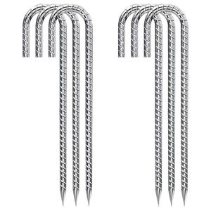 Rebar Stakes 12 Inch Galvanized, J Hook Rebar Stakes 6 Pack Ground Anchors for Tent Heavy Duty for Plants Anti-Rust Landscape Fabric Artificial Turf