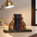 Comfy Hour 9.1" Gold Cheetah Egyptian Bastet Figurine Style Bookends, Antique Vintage Leopard Statue Home Decor, Heavy Duty Animal Book Stoppers Pair