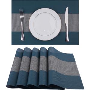 WAZAIGUR Woven Vinyl Placemats,Washable Easy to Clean Table Placemats (Set of 6, Blue Grey) WAZAIGUR Woven Vinyl Placemats,Washable Easy to Clean Table Placemats (Set of 6, Blue Grey)