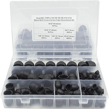 Bolt Caps Nylon Hex Acorn Cap Nuts Assortment Kit M3 M4 M5 M6 M8 M10 Bolt Cover Caps Black Screw Covers for Indoor Outdoor Protection