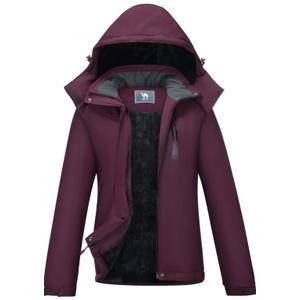 CAMEL CROWN Women's Warm Winter Ski Jackets Waterproof Snow Coat with Hood Mountain Windproof Rain Jacket Large, Dark Purple 