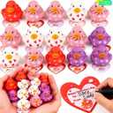 28 Pack Valentine Cards with Rubber Ducks for Kids, Cute Mini Duck Bath Toys for School Classroom Exchange Prizes, Party Favors, Valentine Day Gifts