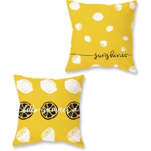 ONWAY Summer Pillow Covers 18x18 Farmhouse Lemon Hello Sunshine Outdoor Throw Pillows Yellow Summer Patio Decorations Cushion Case for Sofa Couch Set of 2
