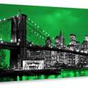 Canvas Wall Art Green sea New York Brooklyn bridge paintings Wall Art Black and White Stretched Wall Art for Bedroom Artwork Canvas Art Prints 12"x36" Wall Decor Painting Office Ready to Hang