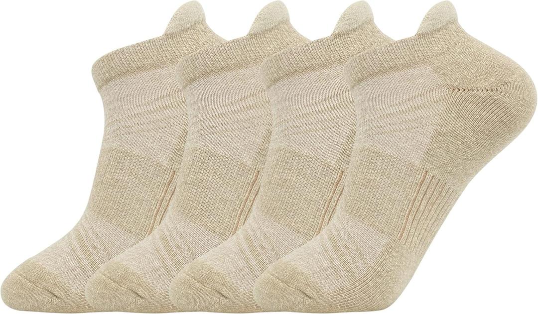 HaloYIYI Mens Ankle Athletic Moisture Wicking Cushion Low Cut Tab Socks,4 Pairs (13-15 Big Tall, Beige)