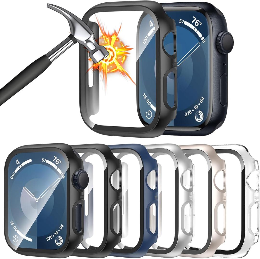 [6 Pack] Case for Apple Watch SE 3/SE 2nd Gen Series 6 5 4 SE 44mm Screen Protector with Ultra-Thin Tempered Glass, Full Coverage Anti-Scratch Hard Face Cover for iWatch 44 mm