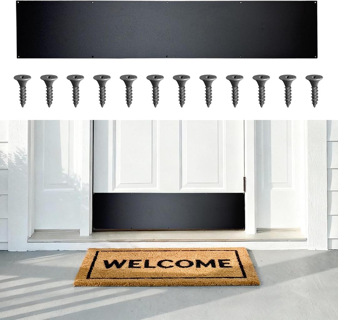 Door Kick Plate, Aluminum, Scratch-Resistant Door Protector, Easy Install(Black) | Rounded Corners , Countersunk Holes , Screws Included , Easy Installation , 2mm Thick Aluminum, 634