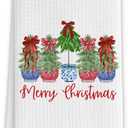 Red Bow Chinoiserie Christmas Tree Kitchen Towels, Blue and Red Porcelain Xmas Tree Decorative Hand Towels for Bathroom, Grandmillennial Christmas Dish Tea Towels for Kitchen, 16x24 Inch