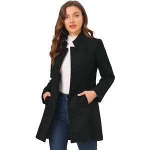 Allegra K Women's Winter Overcoat Mid-Long Stand Collar Single Breasted Coat Outerwear L