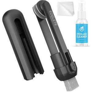 Glasses Cleaner Eyeglass Cleaning Kit, Lens Cleaners Spray with Microfiber Cloth, Portable Glasses Cleaning Kit for Travel, Safe Eyeglasses Cleaner Tool, No Streaks Scratch, Black