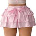 Milumia Women's Y2K Bow Kont Elastic Waist Layered Ruffle Hem Mini Skirts (Pink), XL