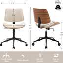 Home Office Chair No Arms with Wheels, Adjustable Height Small Desk Chair, PU Leather Mid Back 360 Swivel Computer Chair, Armless Modern Walnut Chair for Office, Reading Meeting Room(Beige) MCM Style