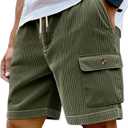 Mens Cargo Shorts Casual Drawstring Elastic Waist Corduroy Summer Beach Shorts with Pockets (White, XL)