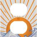 Decorative Outlet Covers Mid Century Sun Japanese Kanagawa Waves Sea 1 Gang Duplex Light Switch Cover Plate Electrical Switch plate Covers Wall Plates Receptacle Cover for Bathroom Bedroom Decor