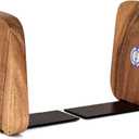 Office- Book End Acacia Wood for Office Desk Support for Books and Movies Heavy Duty Book Stand (4" X 4" X 5"), (Set of 2)