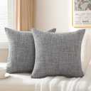 Decorative Throw Pillow Covers 16x16 Inch Super Soft Modern Farmhouse Pillow Case with Rustic Woven Textured, Outdoor Cushion Covers for Sofa Living Room, Set of 2 ,Dark Grey