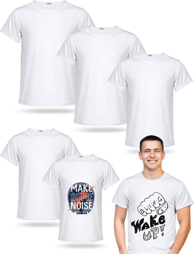 JenPen 5 Pcs Unisex Sublimation Shirts Bulk Blank Polyester T Shirt White Crew Neck Short Sleeve for Women Men Adult Kid (X-Large)