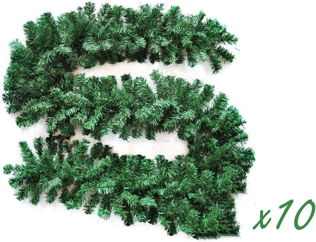 Crownland Christmas Garlands 9 Feet Holiday Green Artificial Soft Pine Garland for Indoors Outdoors Staircase Railing Banister Door Fireplace Mantel Wreath Christmas Decor(Pack of 2)