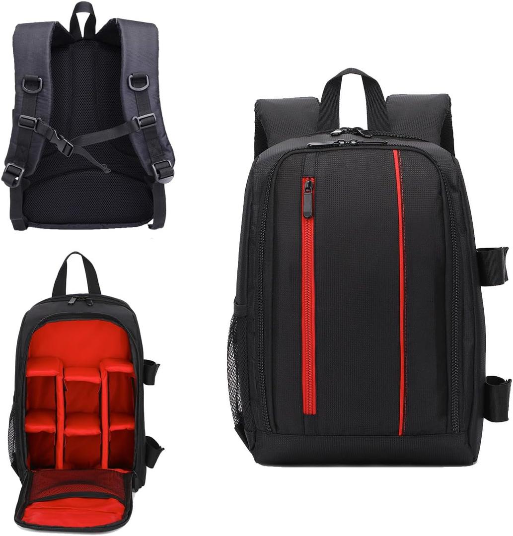 Camera Backpack for DSLR/SLR & Mirrorless Cameras  Waterproof Oxford Bag with Anti-Theft Design & Laptop Sleeve (17.711.87, Black-Red)