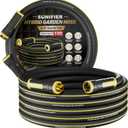 Hybrid Rubber Garden Hose 5/8 Inch, 15 ft Heavy Duty Kink-Free Water Hose, 3-Layer Reinforced, 600 PSI Burst Pressure, Water Safe, All-Weather Flexible Hoses for Yard, Lawn (Black,15 ft)