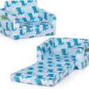 Costzon Kids Couch, 2 in 1 Flip Open Children's Sofa w/Velvet Fabric, Storage Pockets, Toddler Armrest Chair Bed for Nap Play Sleep, Ideal Gift for 0-4 Years Old Baby Boys Girls, Dinosaur