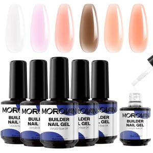 Morovan 5 in 1 Builder Gel Nail Kit: 6 Colors Builder Gel for Nails with Top Coat UV LED Builder Nail Gel for Nail Extension Thickening