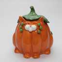 Fine Ceramic Whisker Pumpkin Cat Candy Treat Bowl, 7-1/4" H