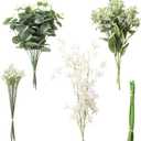 Floroom Artificial Greenery Stems Box Set, 25pcs with 4 Kinds of Faux Greenery Flowers Picks for DIY Bridal Bouquets Wedding Floral Arrangement Table Centerpieces, Tender Green & Sage Green