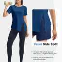 TBMPOY Women's Short Sleeve Workout Tops T-Shirts Breathable Quick Dry UPF 30+ Athletic Exercise Tee Shirts with Side Slits (Blue, L)
