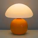 Cute Small Mushroom Lamp, PE Lampshade, Ceramic Base, Adjustable Light Color and Brightness with Power-Off Memory, Safe USB Powered, LED Mushroom Light for Bedroom Living Room (Orange)