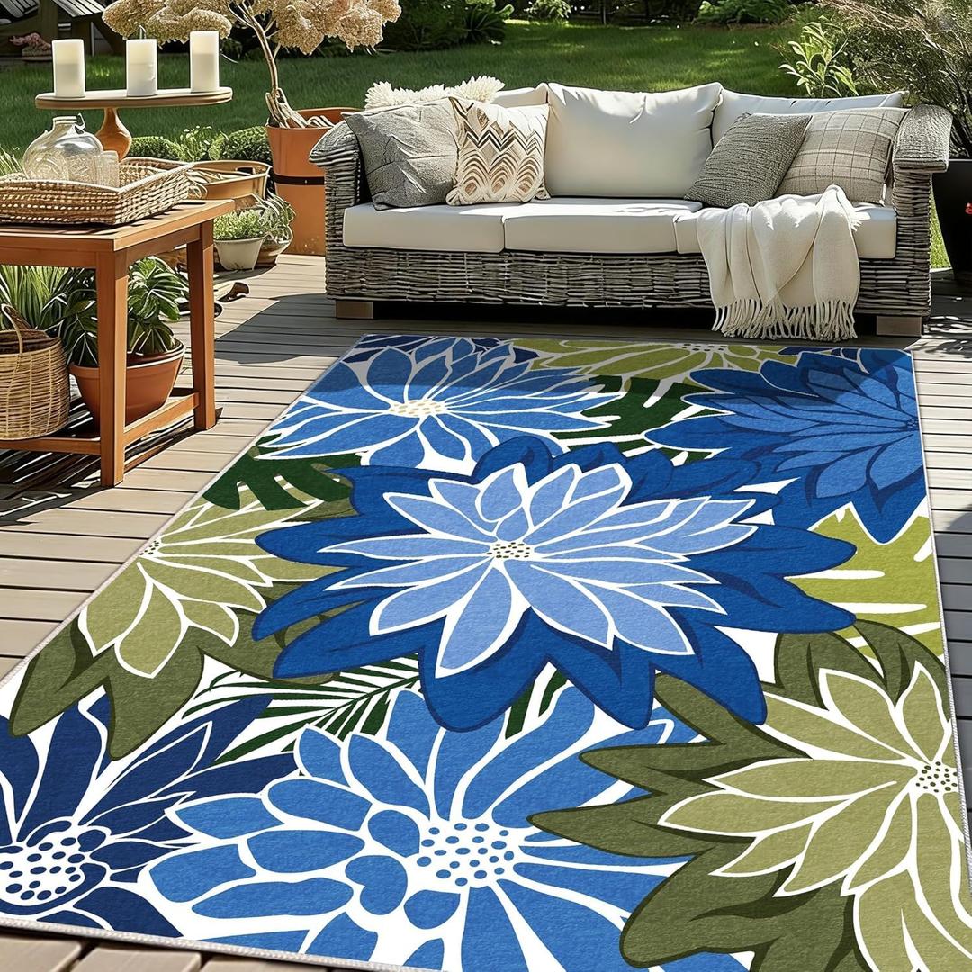 ZonLi Colorful Outdoor Rug 9x12Ft Waterproof Multicolored Indoor Area Rug Washable Outdoor Patio Rugs Tropical Floral Non Slip Outdoor Carpet for Living Room, Pool,Backyard,Deck,Camping