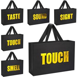 Xloey Five Senses Gift Bags for Him, 12.6" Valentine's Day Gift Bag with Ribbon Handles, 5 Senses Black Kraft Paper Bags with Word, for Valentine's Day, Birthday, Wedding, Party