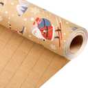 Homeral Kraft Christmas Wrapping Paper Roll - Skating Santa, Snowflakes and Trees Gift Wrap for Kids Christmas, New Year Celebration - Mini Roll - 17 Inch x 33 Feet