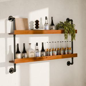 Bar Shelves, Wall Mounted Wine Rack, Walnut Brown, 48 Inch