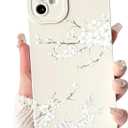 NITITOP Compatible with iPhone 12 Case Cute Aesthetic Cherry Blossom Pattern Design for Women Girls Soft TPU Shockproof Full Camera Protective Phone Cover - White