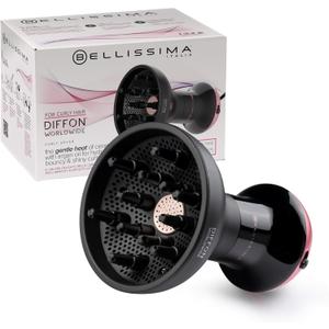 Bellissima Diffon Worldwide Diffuser Hair Dryer for Curly Hair - Dual Voltage 2-in-1 Blow Dryer with Diffuser - Reduces Frizz, Defines Curls, Volumizes - Lightweight, Easy Hold Handle