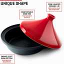Uno Casa Tagine Pot - 3.65-Quart Moroccan Tajine with Enameled Cast Iron Base and Ceramic Cone-Shaped Lid, High-Quality Cookware- Red Double Oven Mitts Included
