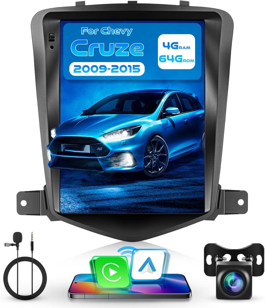 4G+64G Android 15 Car Stereo for Chevrolet Chevy Cruze 2009-2015 with Wireless Carplay Android Auto, 9 Inch 1280 * 720 Touch Screen GPS/WiFi/Bluetooth 5.0/ FM/32EQ/ SWC/Backup Camera