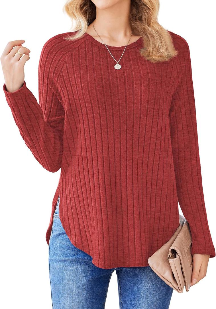 Women Fall Tops Casual Loose Stretchy Plus Size Pullover Crew Neck Curved Hem Comfy Tunics (RBL,L) Royal Blue (Medium)