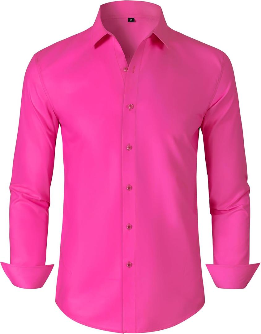 Mens Grade 3.5 Wrinkle-Resistant Dress Shirts Men's Long Sleeve Button Down Work Shirt for Men (Pink, M)