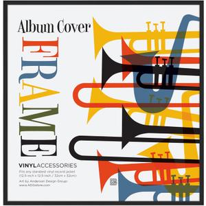 Americanflat 12.5x12.5 Album Frame with Polished Plexiglass - Record Album Frame for Vinyl LP Covers or Vinyl Records - Brooklyn Portrait Collection - Aluminum Record Frames for Wall Display - Black