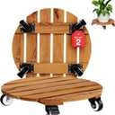 Idzo 2-Pack 14 Inch Acacia Wood Rolling Round Plant Caddy, Plant Caster for Heavy Duty Plant Stand with 360 Lockable Wheels, 264 lbs Capacity Caddy for Indoor and Outdoor Use, Natural Wood